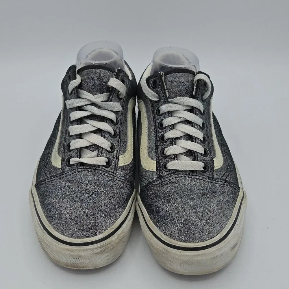 Vans Low Top Sneakers Skateboard Shoes Gray Shimmer Glitter Womens 9 or Mens 7.5